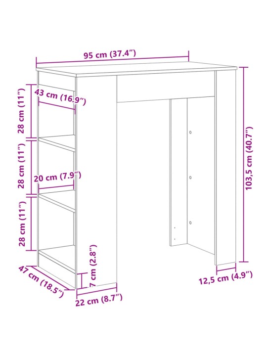 Baaripöytä telineellä savutammi 95x47x103,5 tekninen puu