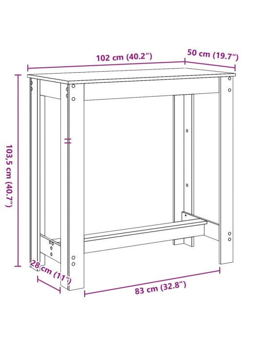 Baaripöytä musta 102x50x103,5 cm tekninen puu