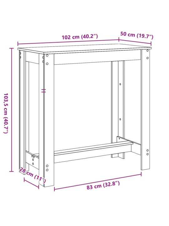Baaripöytä artesaani tammi 102x50x103,5 cm tekninen puu