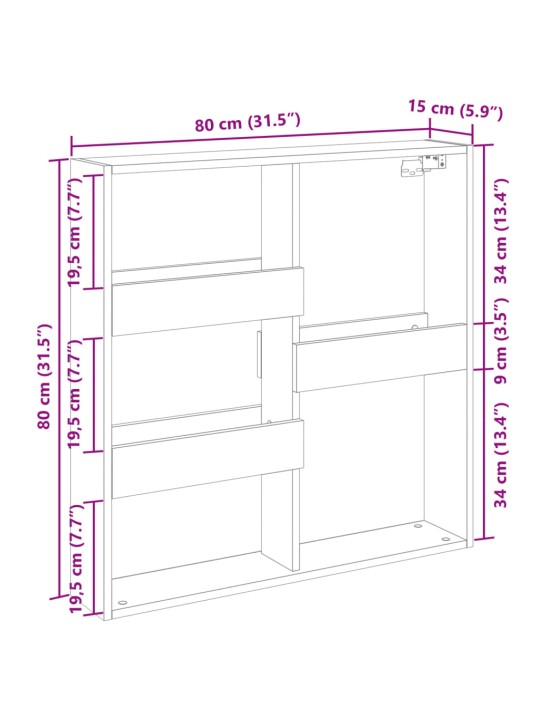 Seinäkaappi ruskea tammi 80x15x80 cm tekninen puu