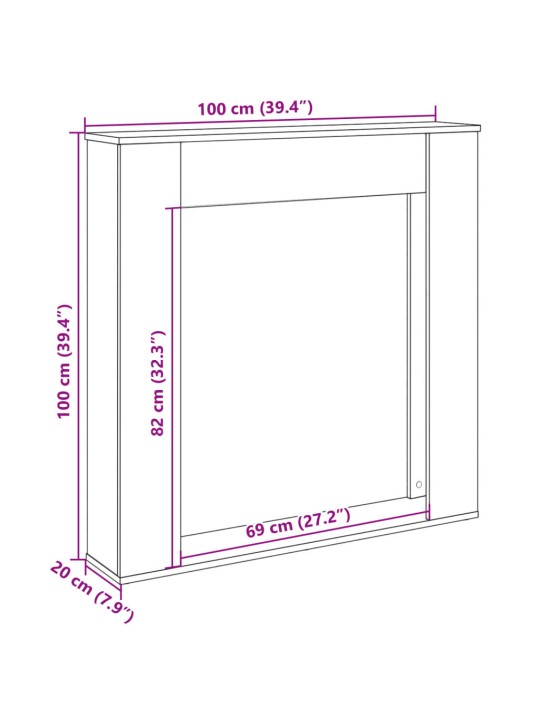 Takkakehys valkoinen 100x20x100 cm tekninen puu