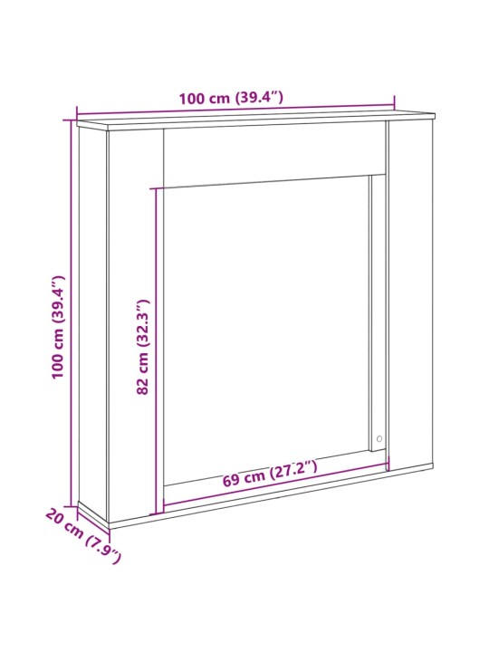 Takkareunus betoninharmaa 100x20x100 cm tekninen puu