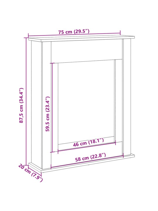 Takkakehys Sonoma-tammi 75x20x87,5 cm tekninen puu