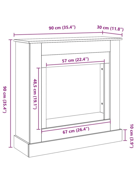 Takkareunus harmaa sonoma 90x30x90 cm tekninen puu