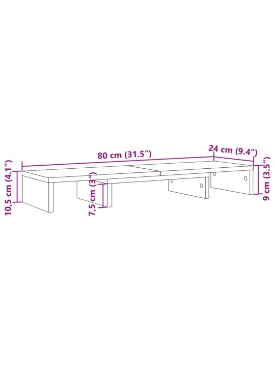 Näyttökoroke säädettävä valkoinen 80x24x10,5 cm tekninen puu