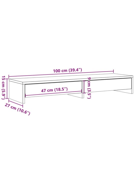 Näyttöteline laatikoilla betoninharmaa 100x27x15cm tekninen puu