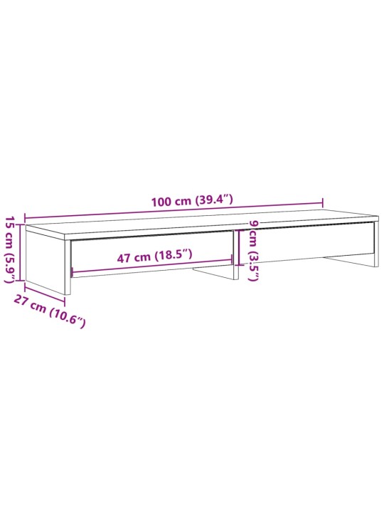 Näyttöteline laatikoilla vanha puu 100x27x15 cm tekninen puu