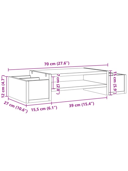 Näyttöteline säilytystilalla valkoinen 70x27x15 cm tekninen puu