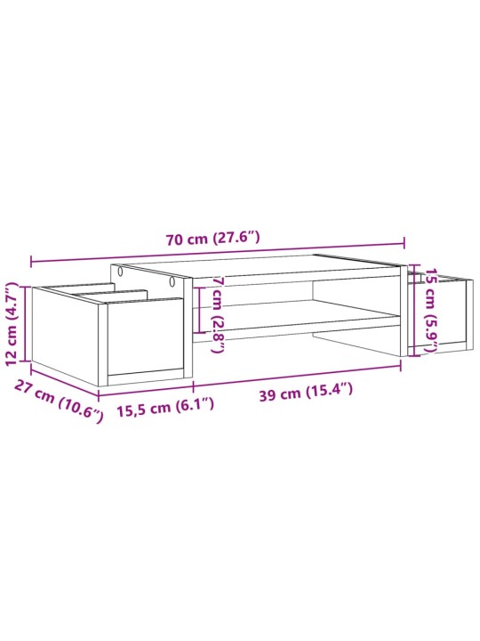 Näyttöteline säilytystilalla harmaa 70x27x15 cm tekninen puu