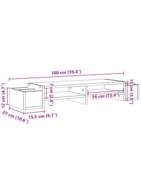 Näyttöteline säilytystila betoninharm 100x27x15 cm tekninen puu