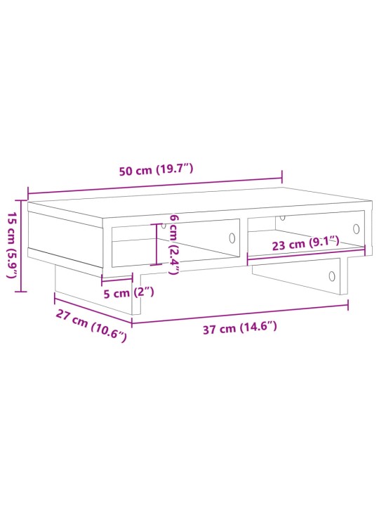 Näyttöteline betoninharmaa 50x27x15 cm tekninen puu