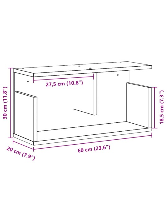 Seinäkaappi 60x20x30 cm betoninharmaa tekninen puu