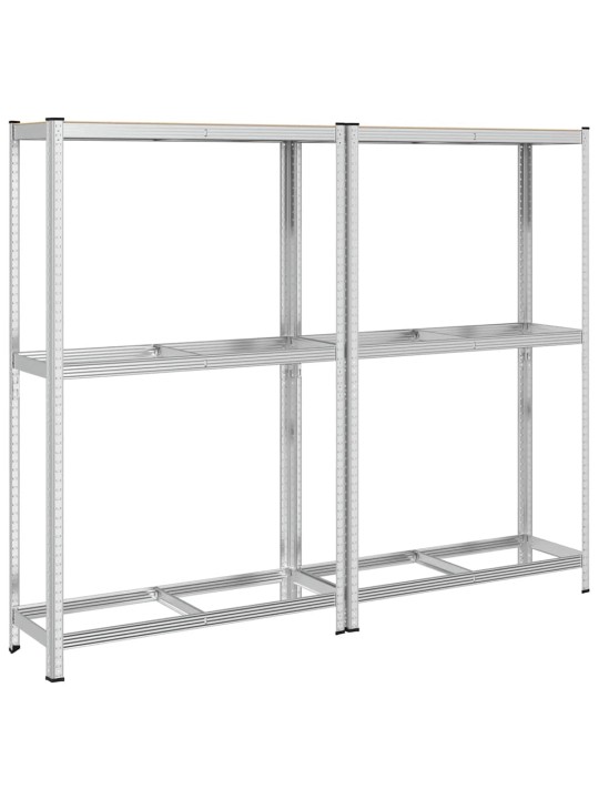 2-kerroksiset rengashyllyt 2kpl hopea 110x40x180cm teräs ja puu