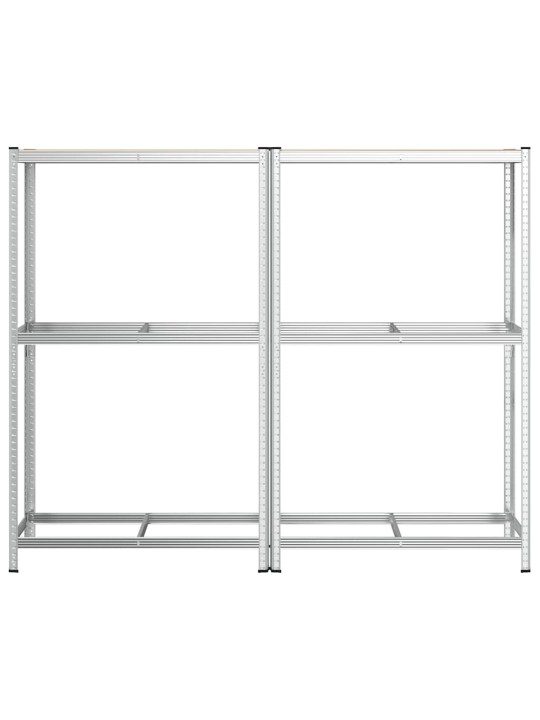 2-kerroksiset rengashyllyt 2kpl hopea 110x40x180cm teräs ja puu