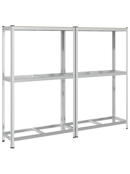 2-kerroksiset rengashyllyt 2kpl hopea 110x40x180cm teräs ja puu