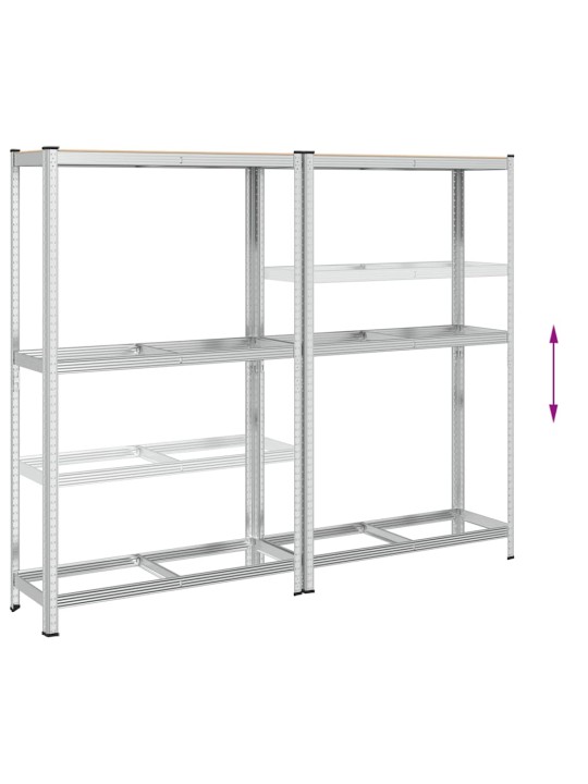 2-kerroksiset rengashyllyt 2kpl hopea 110x40x180cm teräs ja puu