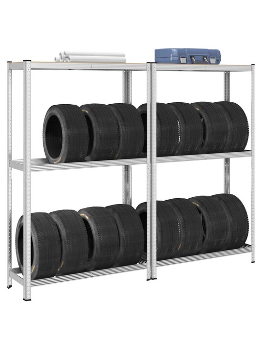 2-kerroksiset rengashyllyt 2kpl hopea 110x40x180cm teräs ja puu