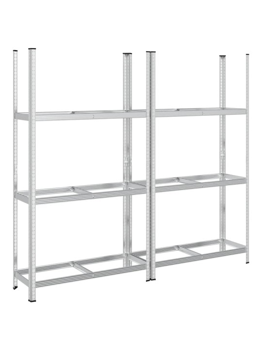 3-kerroksiset rengashyllyt 2 kpl hopea 110x40x200 cm teräs
