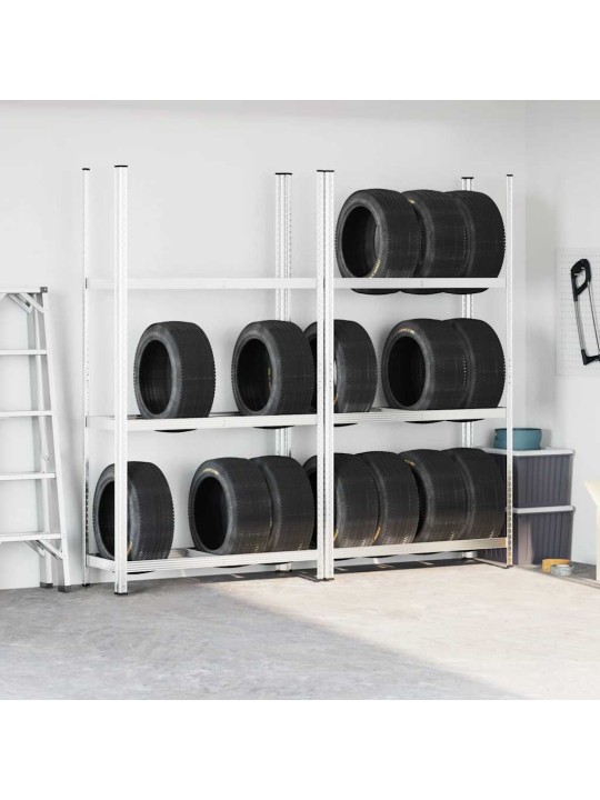 3-kerroksiset rengashyllyt 2 kpl hopea 110x40x200 cm teräs