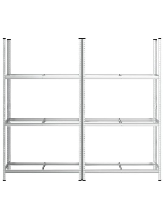 3-kerroksiset rengashyllyt 2 kpl hopea 110x40x200 cm teräs