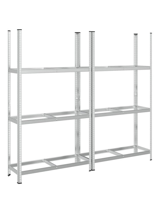 3-kerroksiset rengashyllyt 2 kpl hopea 110x40x200 cm teräs