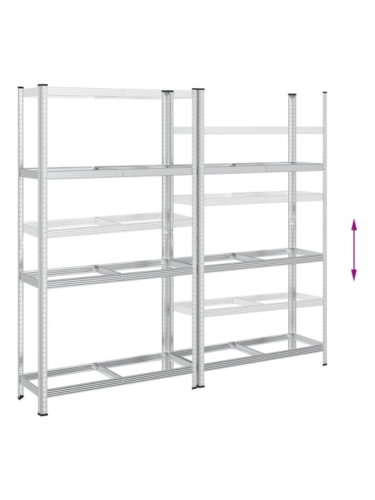 3-kerroksiset rengashyllyt 2 kpl hopea 110x40x200 cm teräs