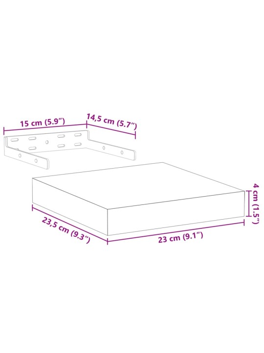 Kelluvat hyllyt 2 kpl 23x23,5x4 cm tekninen puu