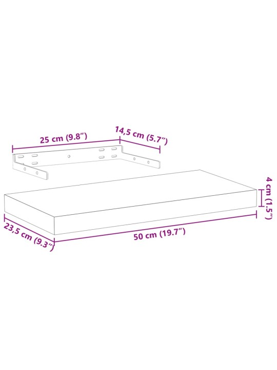 Kelluvat hyllyt 2 kpl 50x23,5x4 cm tekninen puu