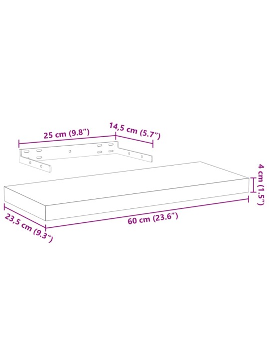 Kelluvat hyllyt 2 kpl 60x23,5x4 cm tekninen puu