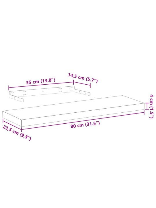 Kelluvat hyllyt 2 kpl 80x23,5x4 cm tekninen puu