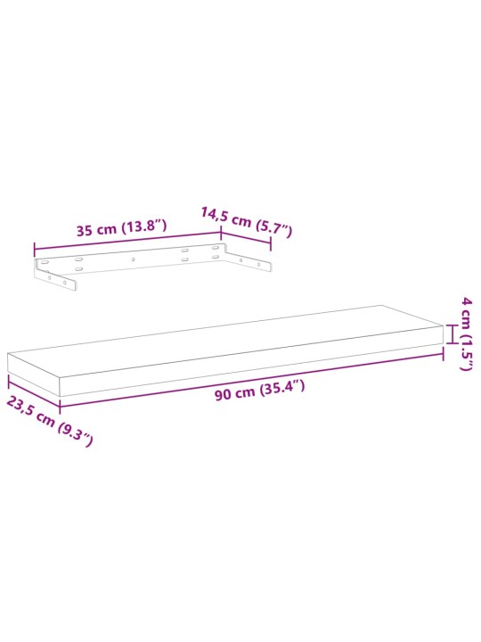 Kelluvat hyllyt 2 kpl 90x23,5x4 cm tekninen puu