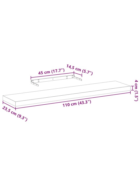 Kelluvat hyllyt 2 kpl 110x23,5x4 cm tekninen puu