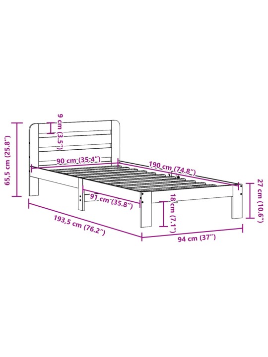 Sängynrunko ilman patjaa vahanruskea 90x190 cm täysi mänty