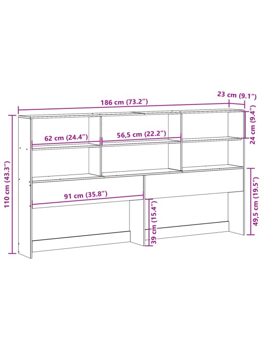 Sängynpääty säilytystilalla 180 cm täysi mänty