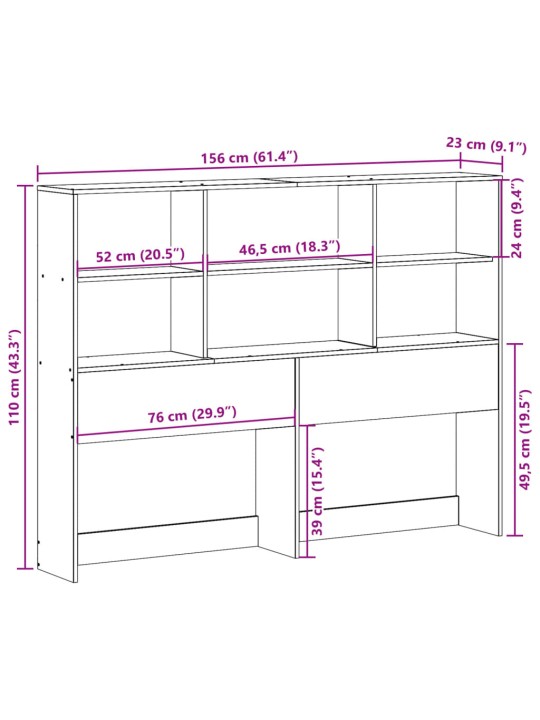 Sängynpääty säilytystilalla 150 cm täysi mänty