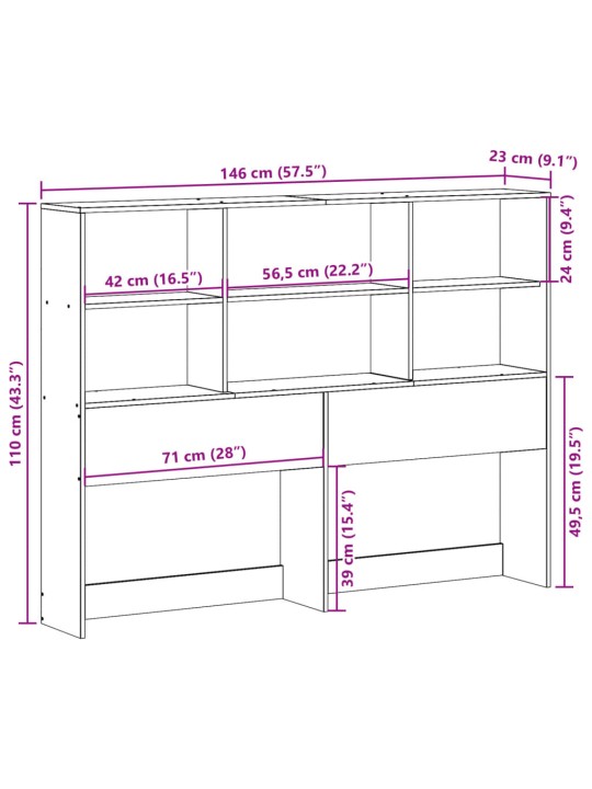 Sängynpääty säilytystilalla 140 cm täysi mänty