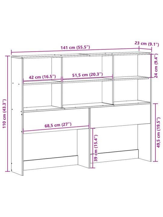 Sängynpääty säilytystilalla 135 cm täysi mänty