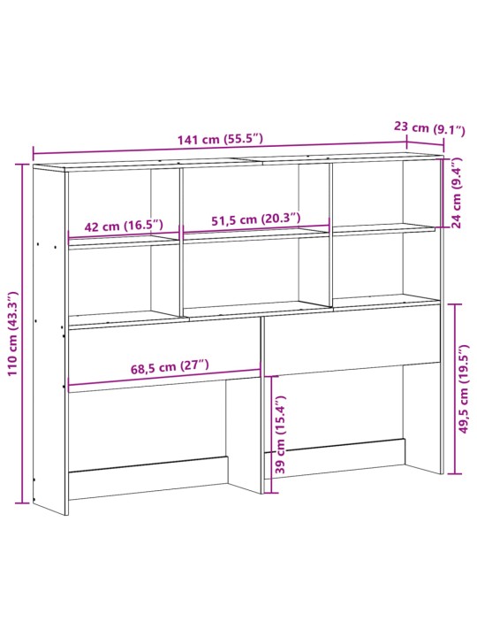 Sängynpääty säilytystilalla valkoinen 135 cm täysi mänty