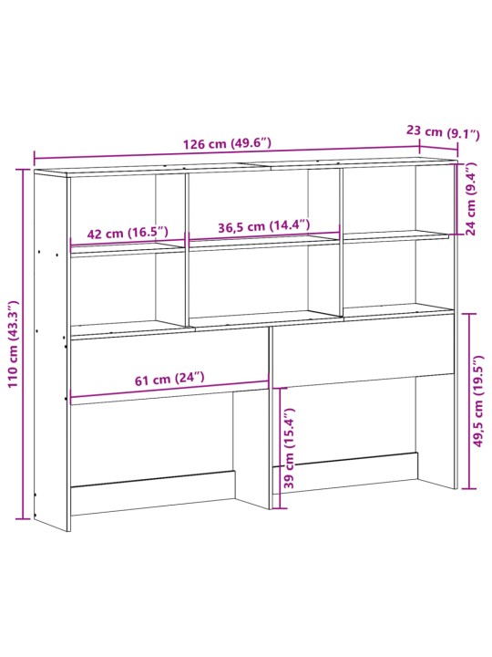 Sängynpääty säilytystilalla valkoinen 120 cm täysi mänty