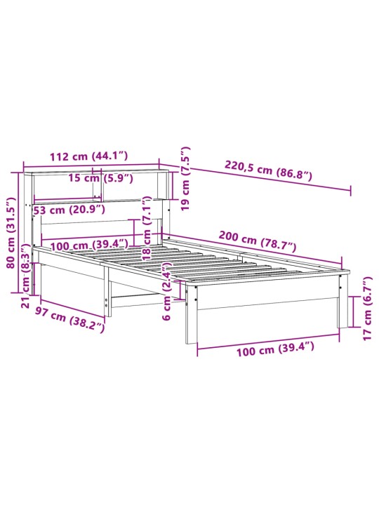 Sänky kirjahyllyllä ei patjaa valkoinen 100x200 cm täysi mänty