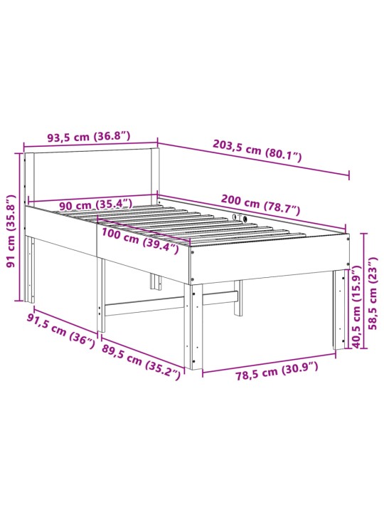 Sängynrunko ilman patjaa vahanruskea 90x200 cm täysi mänty