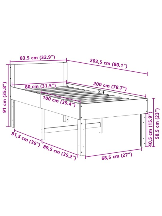 Parvisänky ilman patjaa vahanruskea 80x200 cm täysi mänty