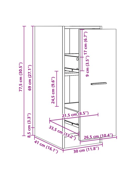 Apteekkarinkaappi savutammi 30x41x77,5 cm tekninen puu