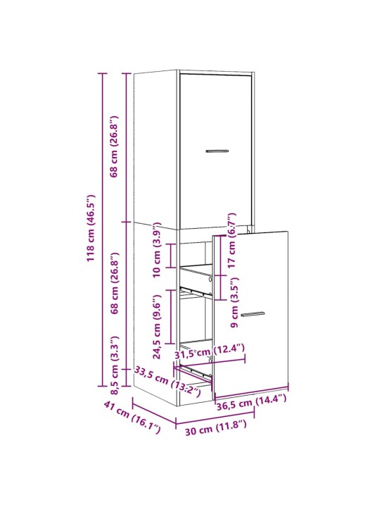 Apteekkarinkaappi vanha puu 30x41x118 cm tekninen puu