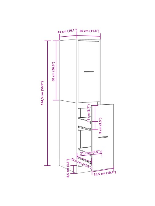Apteekkarinkaappi savutammi 30x41x144,5 cm tekninen puu