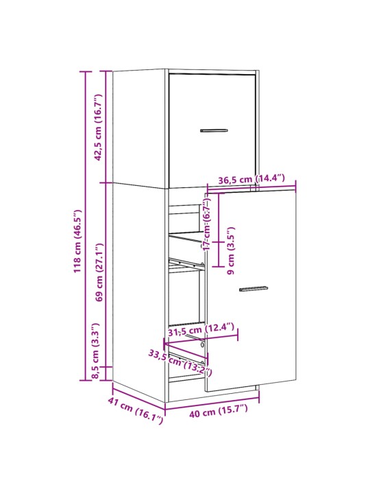 Apteekkarinkaappi valkoinen 40x41x118 cm tekninen puu