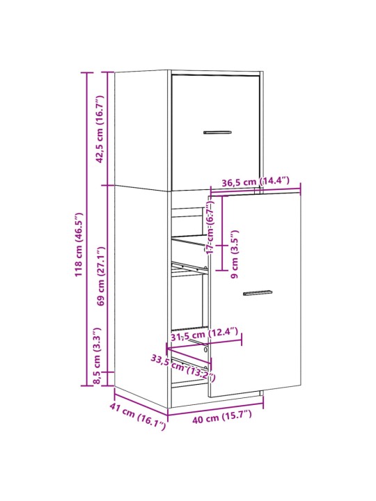 Apteekkarinkaappi savutammi 40x41x118 cm tekninen puu