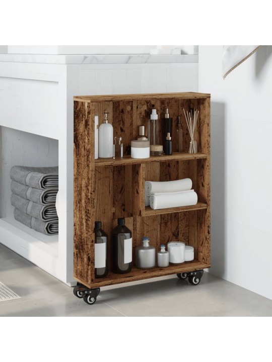 Kapea säilytysvaunu vanha puu 48x13x68 cm tekninen puu