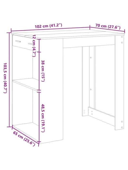 Baaripöytä betoninharmaa 102x70x103,5 cm tekninen puu