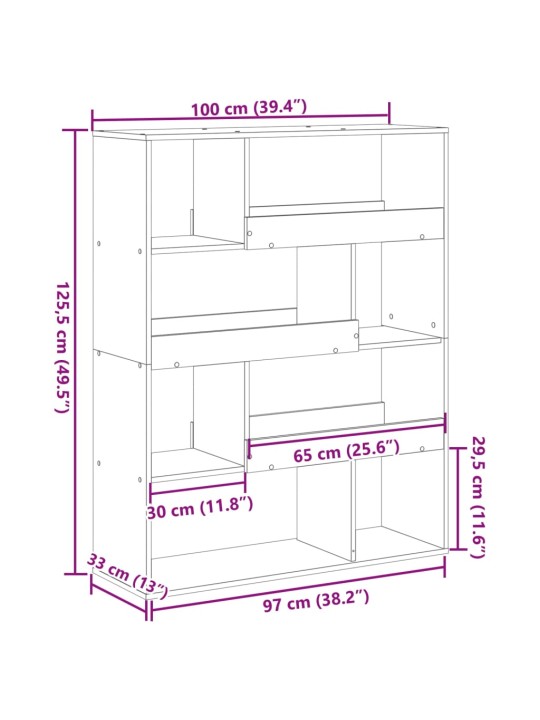 Kirjahylly valkoinen 100x33x125,5 cm tekninen puu